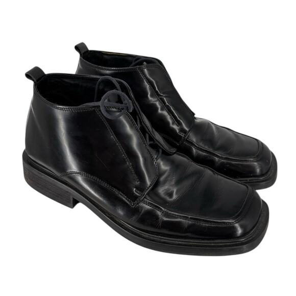 Vintage 90s Kenneth Cole Square Toe Ankle Boots Mens Size 10 Black Leather - Picture 1 of 13
